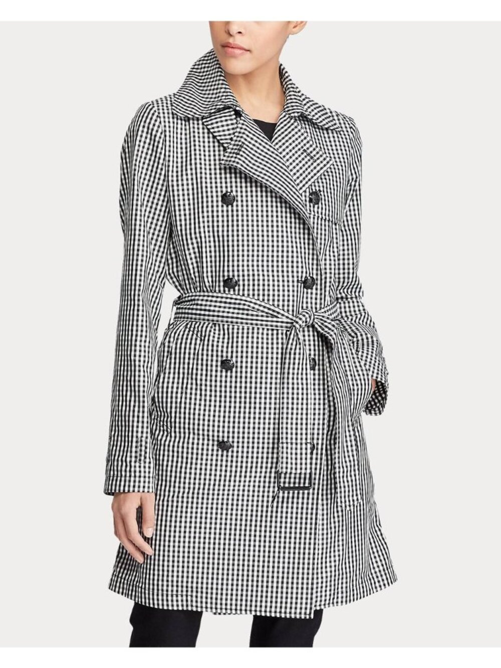 Lauren Ralph Lauren Gingham Twill Trench Coat Size 16 Black & White